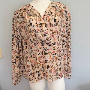 CAbi Abstract Print Blouse - Pink, Black, Brown sz Med. (D2)